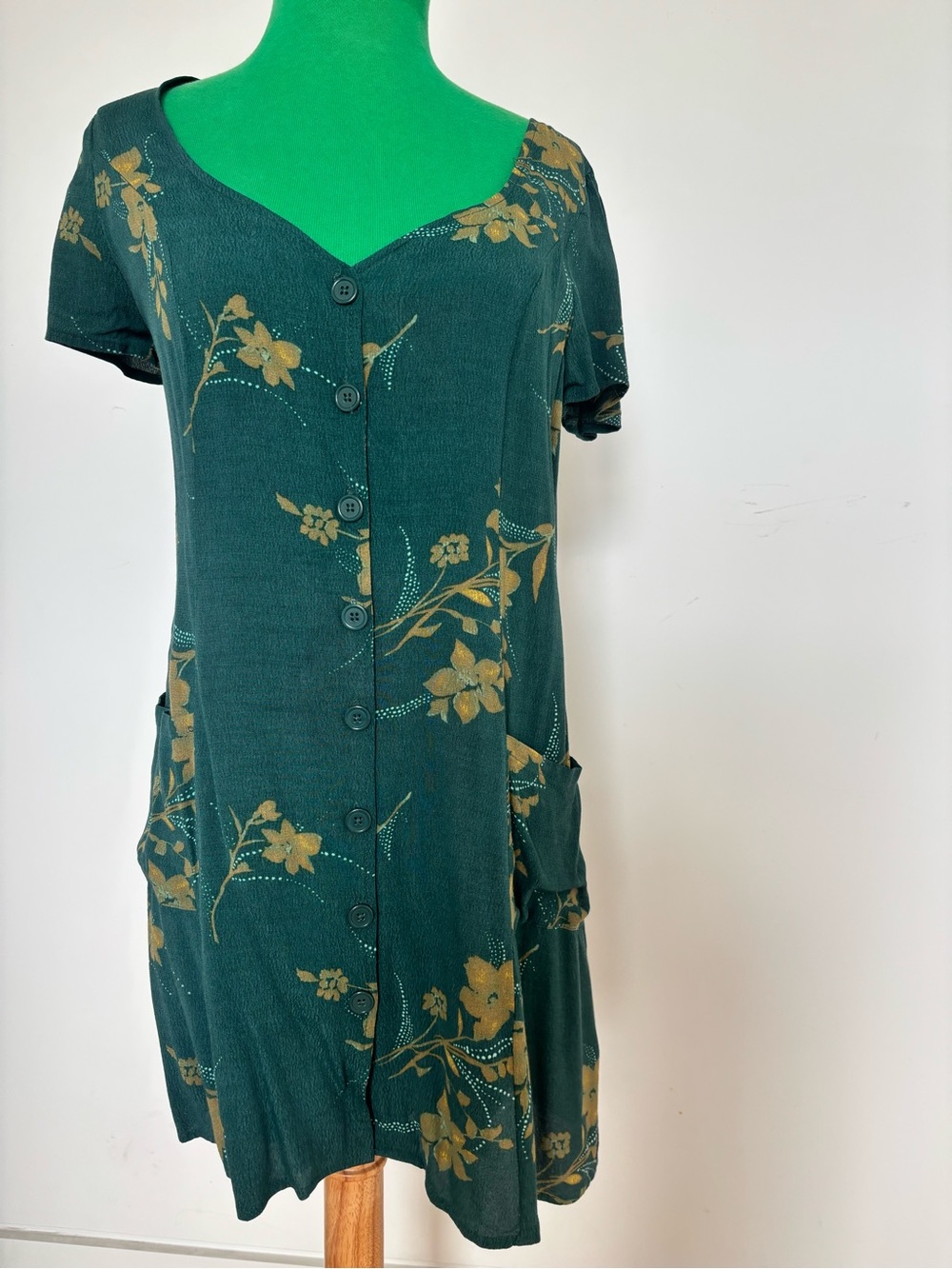 Urban Outfitters Teal Green Floral Button-Front Dress
